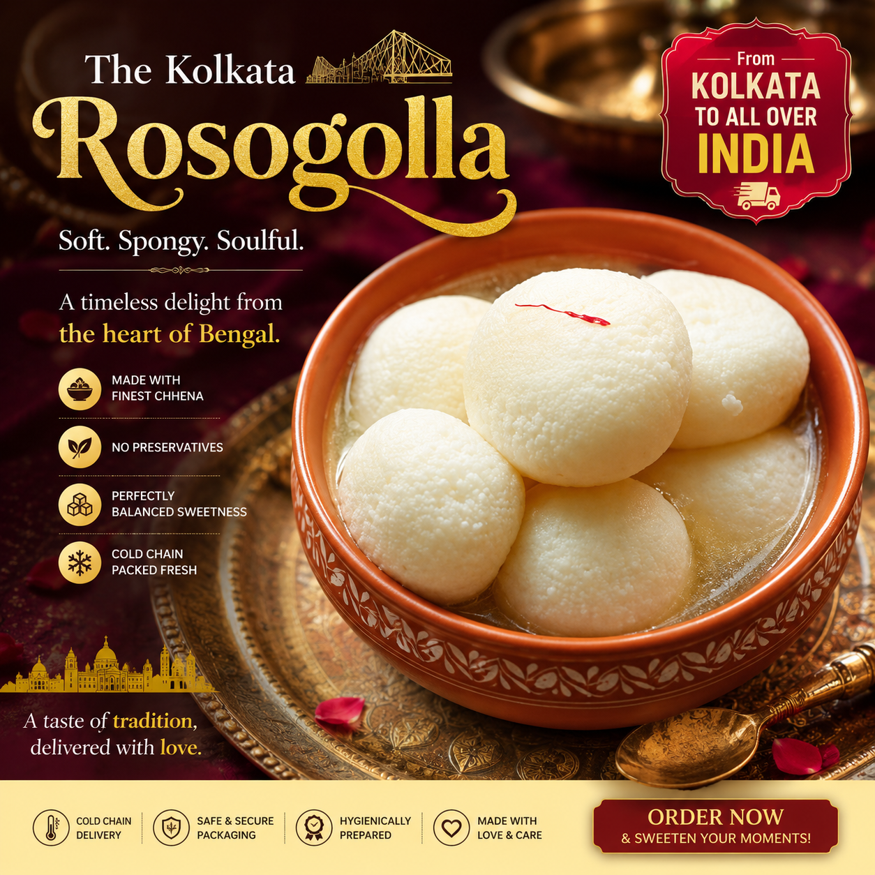 Premium White Roshogolla - The Original, Iconic Sweet of Bengal