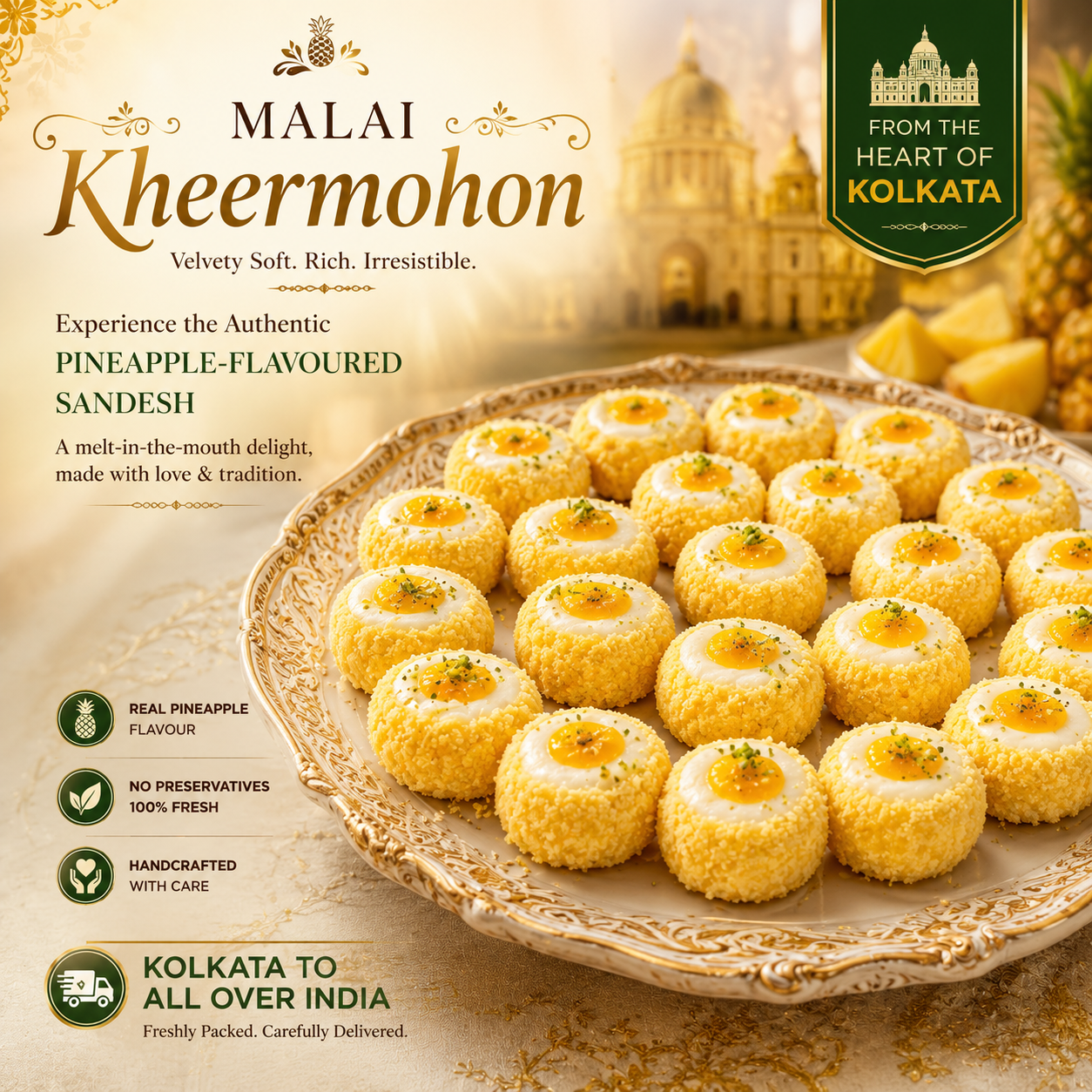 Malai Kheermohon Sandesh - A Tropical Twist on Kolkata’s Royal Sweet
